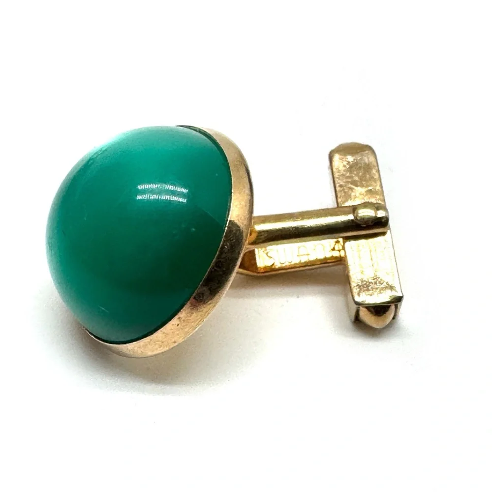 SWANK Vintage Green Moonglow Lucite Dome Cuff Links in Goldtone